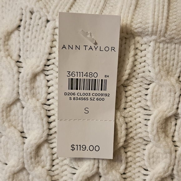 NWT Ann Taylor Women's Small White Cable Knit Sweater Vest - Picture 3 of 7